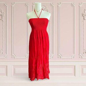 LC&G Vintage Red Maxi Dress Halter Style